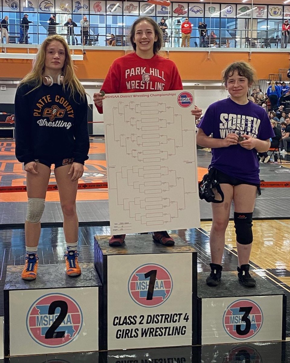 ParkHillSouthHS's tweet image. Congratulations to our Lady Panthers that qualified for State after competing in the Wrestling Class 2 District 4 Championship. 1st place and District Champ - Maddie. 2nd place and District Runner-Up - Aniya. 3rd place - Mylee. 
Great job ladies. 
#25yearsPHS