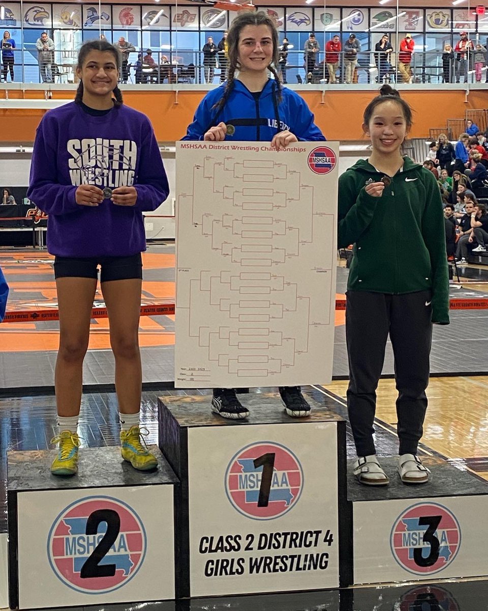 ParkHillSouthHS's tweet image. Congratulations to our Lady Panthers that qualified for State after competing in the Wrestling Class 2 District 4 Championship. 1st place and District Champ - Maddie. 2nd place and District Runner-Up - Aniya. 3rd place - Mylee. 
Great job ladies. 
#25yearsPHS