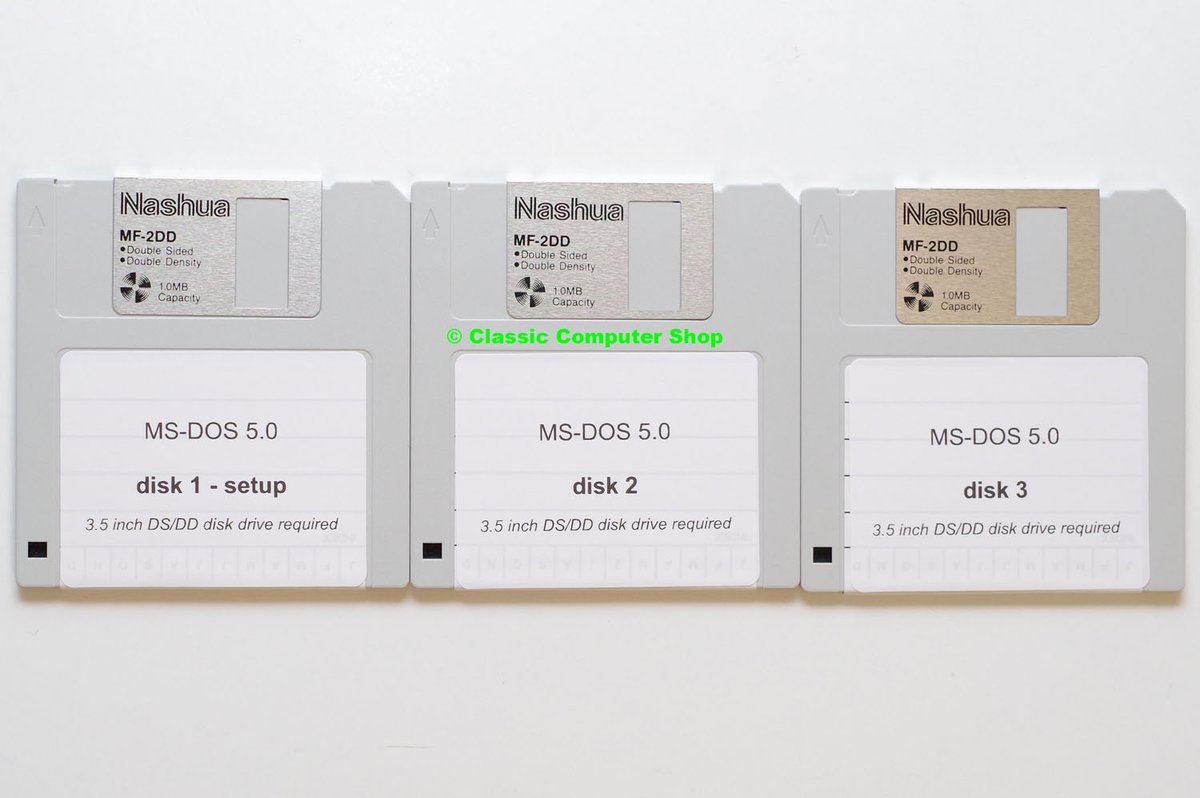 ClassicCompShop's tweet photo. Microsoft MS-DOS 5.0 on new 3.5'' 720K diskettes.

Order here:
https://t.co/xcFPGqRST8

#RetroGaming #PCGaming #Hardware #DOSgaming #RetroHardware #RetroGamePC #VintageComputer #MSDOS #IBMPC #SoundBlaster https://t.co/cvlYGZlkCm