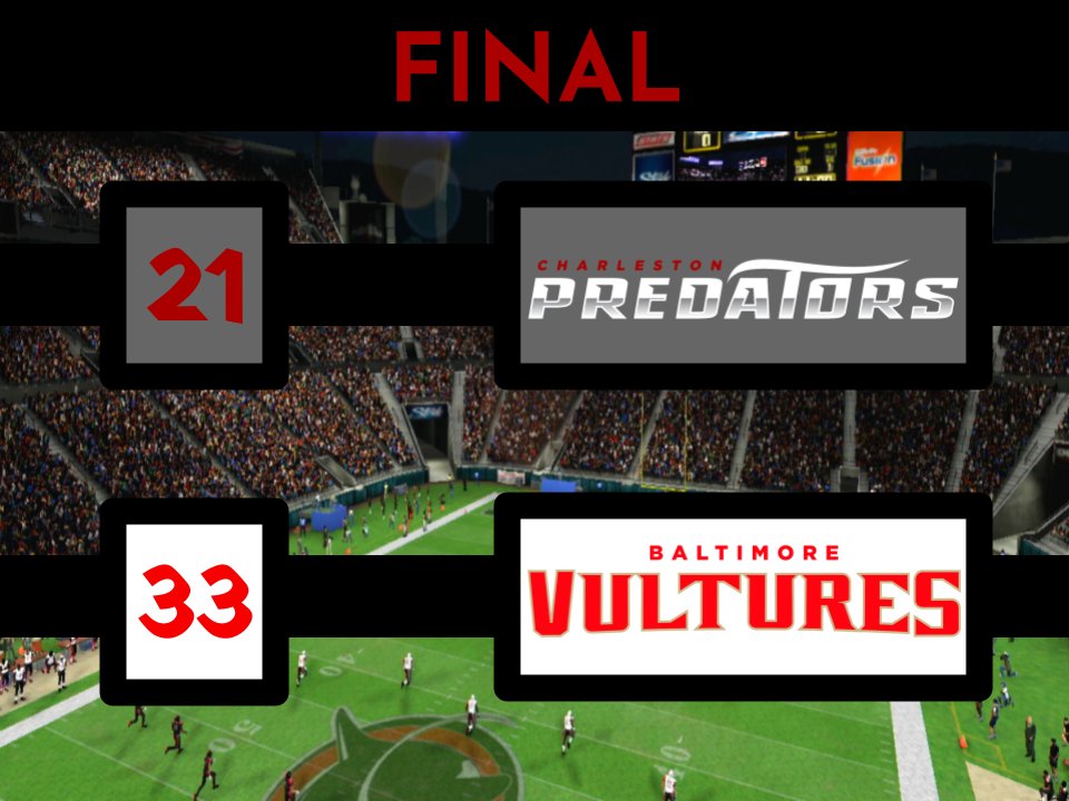 Kept it close but couldn't finish the job. Good Game to the <a href="/SFL_Vultures/">baltimore vultures</a> and good luck on the rest of your season!

#ApexPredator