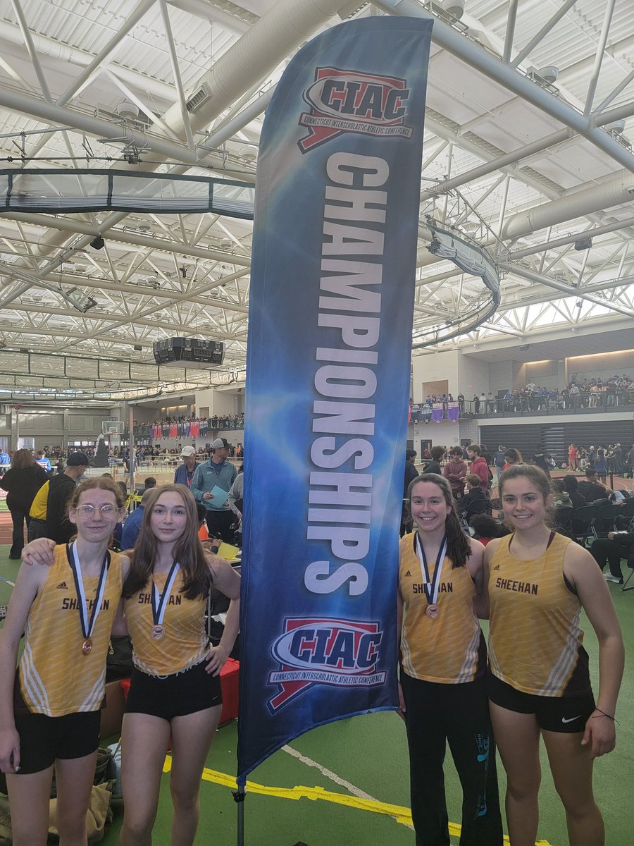 These 4 <a href="/LadyTitanTrack/">Lady Titan Track</a> teammates scored 11 points today at the CIAC Class M Championship meet. They came together today to fight for every spot and scrap for every inch. #BrickByBrick #MTSTF
