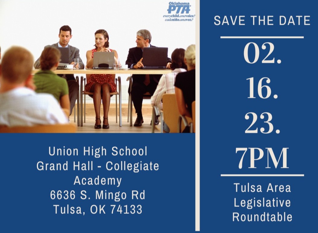 Tulsa, Union, and BA PTAs will host this event to allow members and families to meet with their legislators. We look forward to seeing you there! bit.ly/3HTHm9i