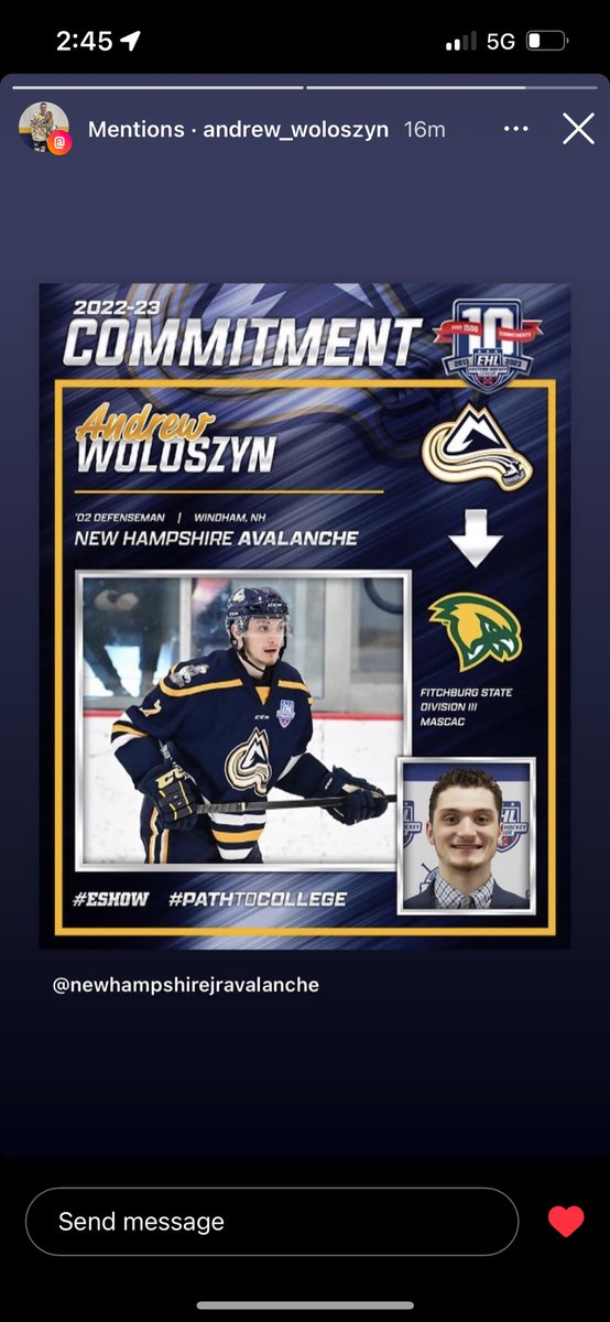 NHAvalancheEHL's tweet photo. 🚨COMMITMENT ALERT🚨
We are proud to announce that Andrew Woloszyn has committed to Fitchburg State to further his athletic and academic career! Congrats Andrew 🤝 #rollavsroll #anothercommit #moretocome https://t.co/hWKd51WXUk