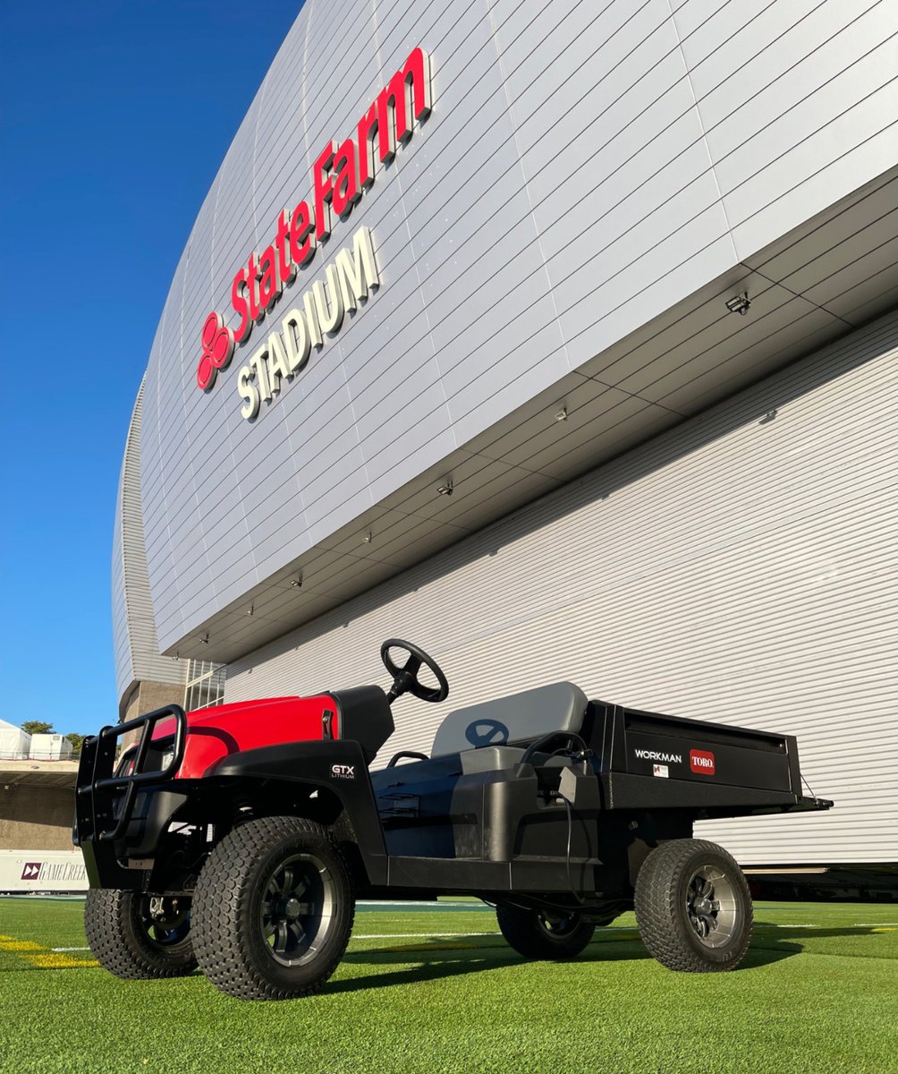 TheToroCompany's tweet photo. The Workman GTX Lithium takes to the field at @StateFarmStdm in preparation for #SBLVII. https://t.co/JBkP0bQSIi