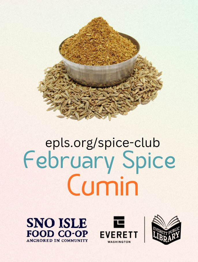 eplsdotorg's tweet photo. Thank you Sno-Isle Food Co-op, for our February Spice Cumin! Visit either Everett Public Library location to pick up your spice kit today.
More info here: https://t.co/409q49K1mG
#EverettWA #OneEverettOneBook https://t.co/1ug4Owexll