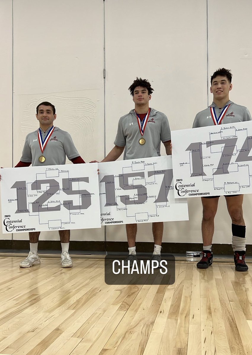 MulesWrestling's tweet photo. Mules finish with 3 CC champs, and Angelo Mahaffey takes 3rd at 197! 

Anson Dewar also became Muhlenberg’s 50th CC Champ all time! https://t.co/Yh4ERlL1Sj