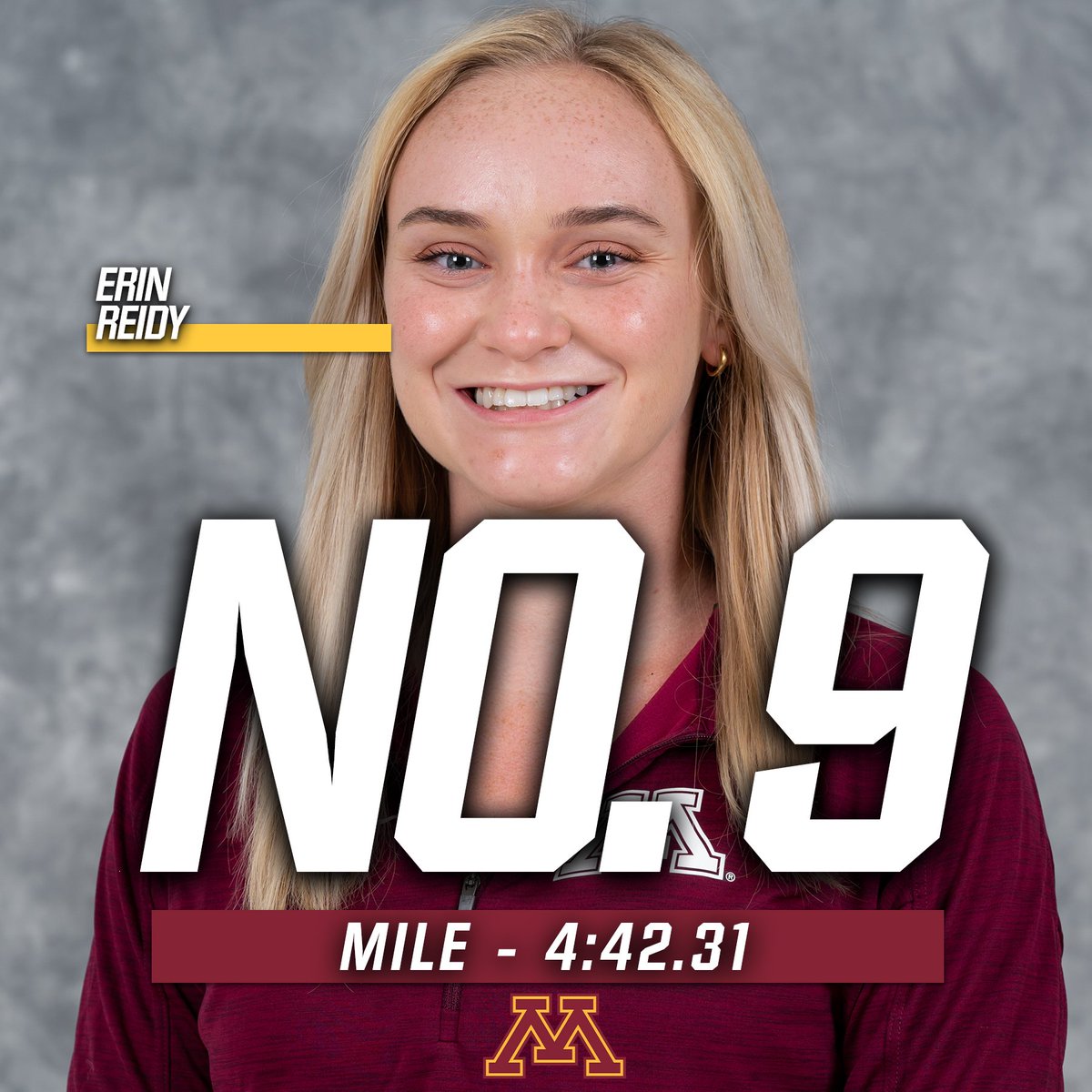 Another strong run in the mile from the #Gophers!

<a href="/erinshea02/">Erin Reidy</a> inches past <a href="/AKorzenowsk/">Anastasia Korzenowski</a> on the program top 10 list to win today's competition in Chicago! #NcaaTF