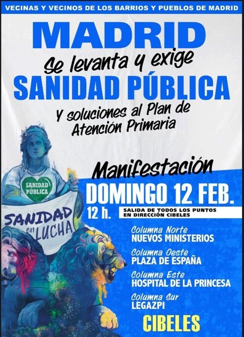 Aprovechando que empiezan los #Goya2023 les dejo esta invitación para mañana. #MadridSeLevantaEl12F y toda España en defensa de la #SanidadePública y #DerechosparaTodos.