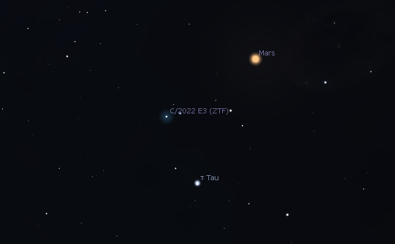sjb_astro's tweet photo. Comet C/2022 E3 #ZTF still close to #Mars this evening in the constellation of Taurus. A interesting sight if you have clear skies. #CometZTF #CometE3 #Astronomy https://t.co/E5r8tvk23N