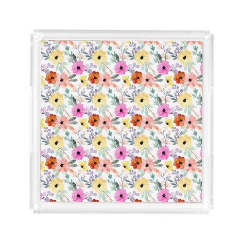 Click here to personalize and buy: zazzle.com/pink_red_yello… Red Yellow Floral Flowers Watercolor  Acrylic Tray #floral #flowers #pink #red #peach #AcrylicTray