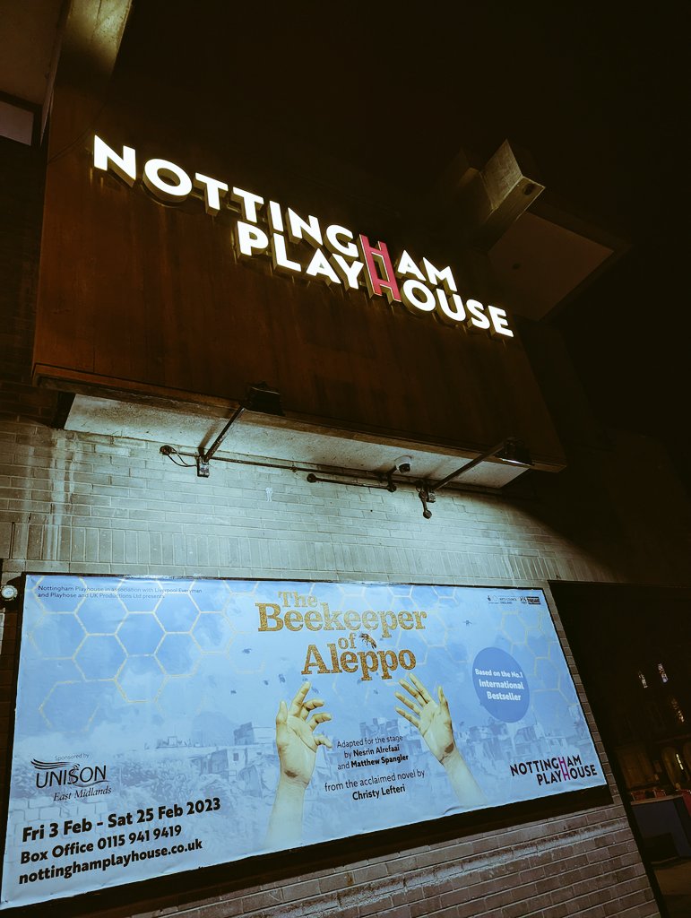 Zainab Mehdi (@zaiamehdi) on Twitter photo Honoured to have watched <a href="/NottmPlayhouse/">Nottingham Playhouse</a> 'The Beekeeper of Aleppo' play adapted by <a href="/Nal_Ref/">Nنسرين</a> and @spanglerSF. The international bestseller book, written by <a href="/christy_lefteri/">Christy Lefteri</a>, deals with the plight of refugees from Aleppo in Syria to Europe during the Syrian Civil War. Honoured to have watched <a href="/NottmPlayhouse/">Nottingham Playhouse</a> 'The Beekeeper of Aleppo' play adapted by <a href="/Nal_Ref/">Nنسرين</a> and @spanglerSF. The international bestseller book, written by <a href="/christy_lefteri/">Christy Lefteri</a>, deals with the plight of refugees from Aleppo in Syria to Europe during the Syrian Civil War.
