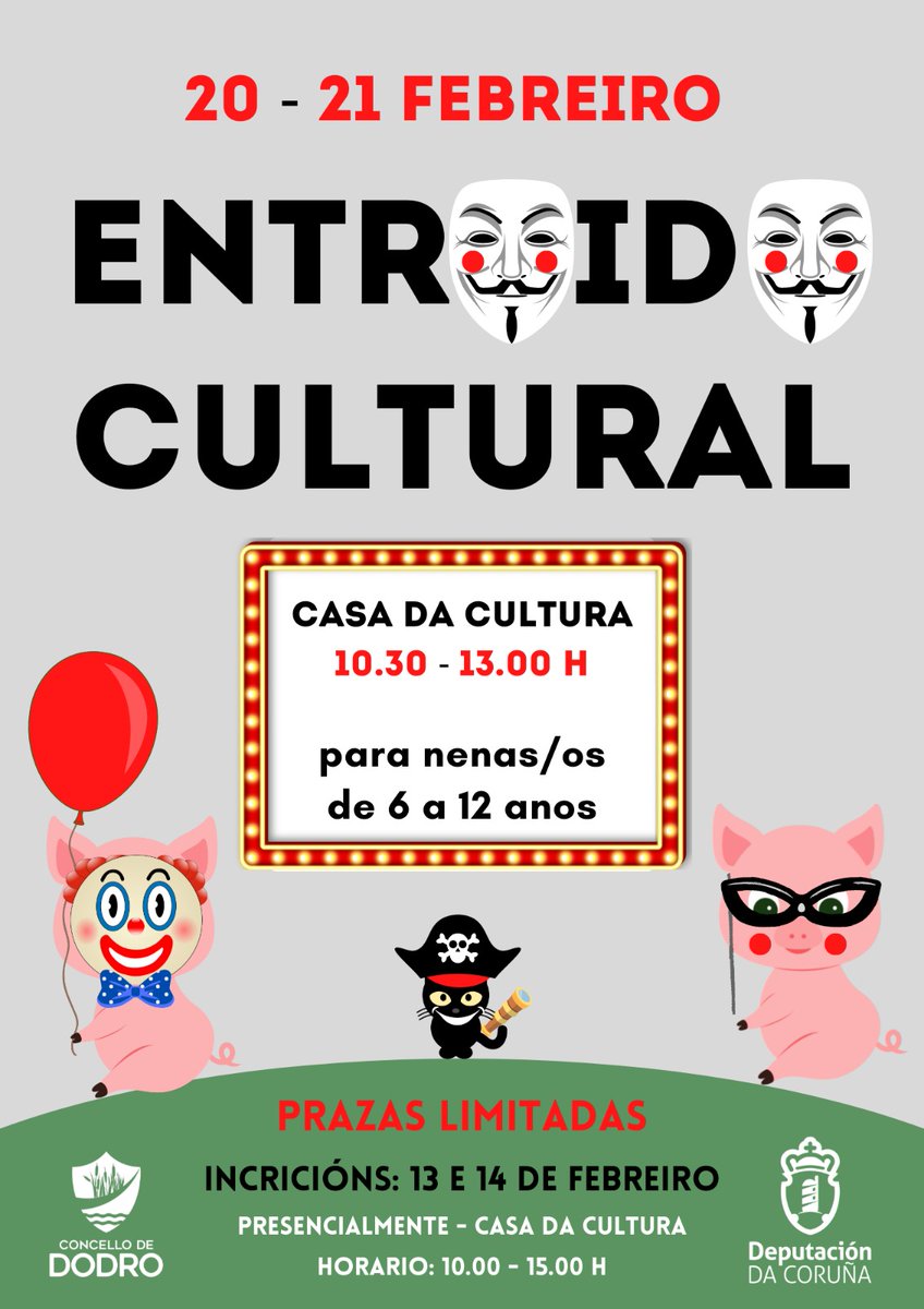 Conc_deDodro's tweet photo. 📣📣𝐄𝐍𝐓𝐑𝐎𝐈𝐃𝐎 𝐄𝐍 𝐃𝐎𝐃𝐑𝐎
O Concello de Dodro celebra este ano o Entroido con dúas actividades, “𝐄𝐧𝐭𝐫𝐨𝐢𝐝𝐨 𝐜𝐮𝐥𝐭𝐮𝐫𝐚𝐥” e o  “𝐄𝐧𝐭𝐫𝐨𝐢𝐝𝐨 𝐜𝐡𝐨𝐪𝐮𝐞𝐢𝐫𝐨”
https://t.co/5dzqZqnFHo https://t.co/JZ2emntppX