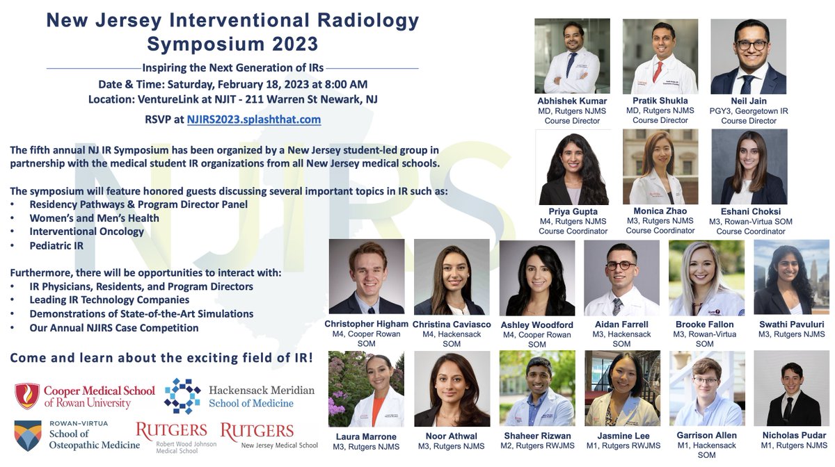 We are officially 🌟 O N E  WEEK AWAY🌟 from NJIRS Symposium LIVE at Venture Link in Newark, NJ (Sat., 2/18). Register TODAY for discussions on hot topics, networking, the 411 on residency programs/apps, etc. We look forward to seeing you there! REGISTER: njirs2023.splashthat.com