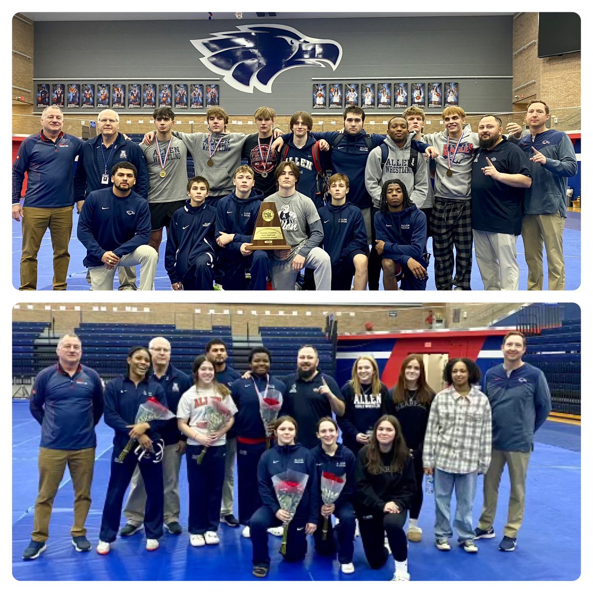 #AllenWrestling 2-6A Regionals
#AllenEagles qualify 13 boys and 5 girls for #UILstate with 4 boys and 3 girls #RegionalChampions 

Girls take 2nd as a team & Allen Boys win their 15th STRAIGHT Regional Championship with 305 points 60 points ahead of 2nd place #NoFinishLine