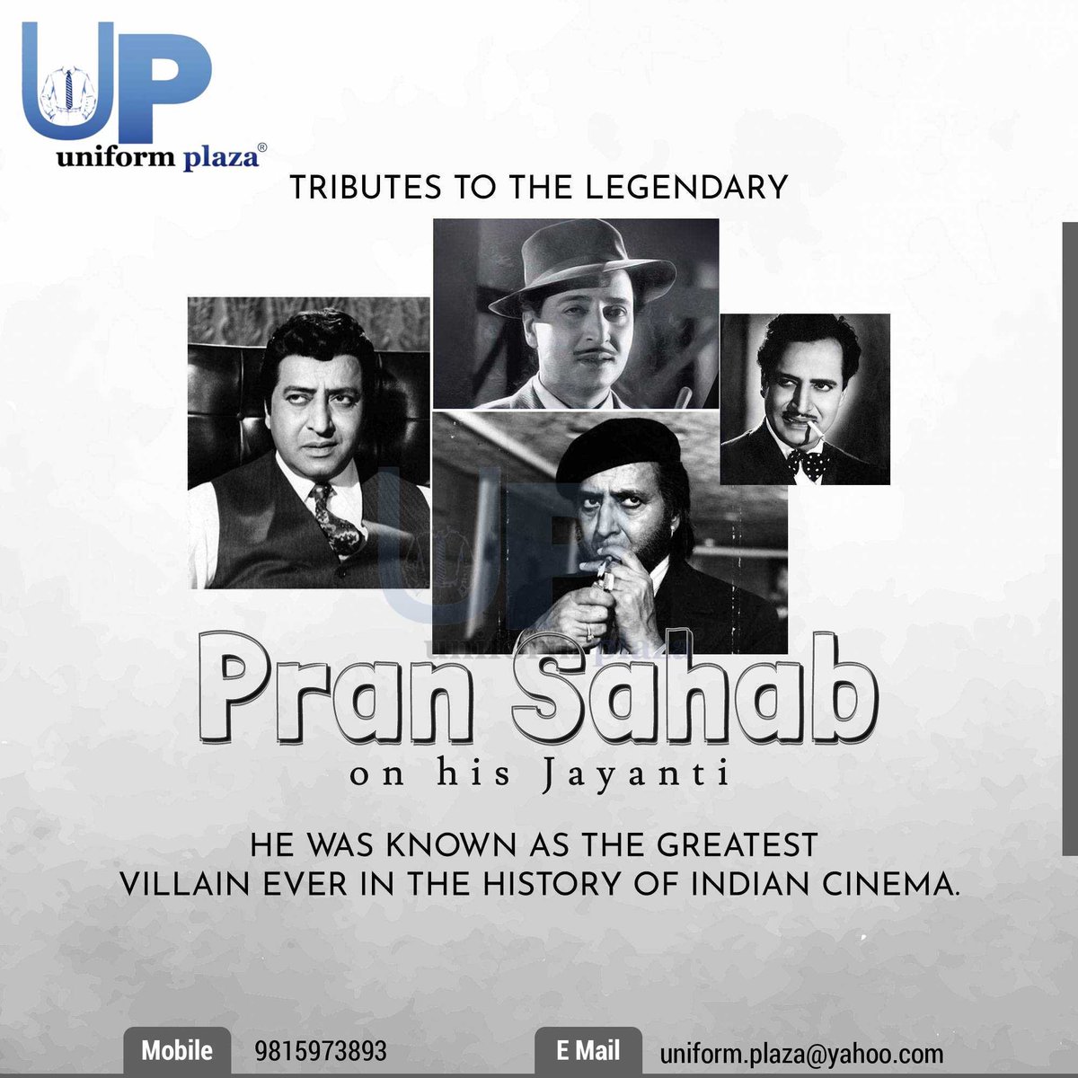 UniformPlaza's tweet photo. Greetings from Uniform Plaza
#ProfilicCareer #NegativeCharacter #SupportingActor #ArtsContributor #VetranActor #IndianCinema #VillainoftheMillenium #Successful #PranBirthAnniversary #PadmaBhushan #UniformPlaza https://t.co/wyIb3F5G04