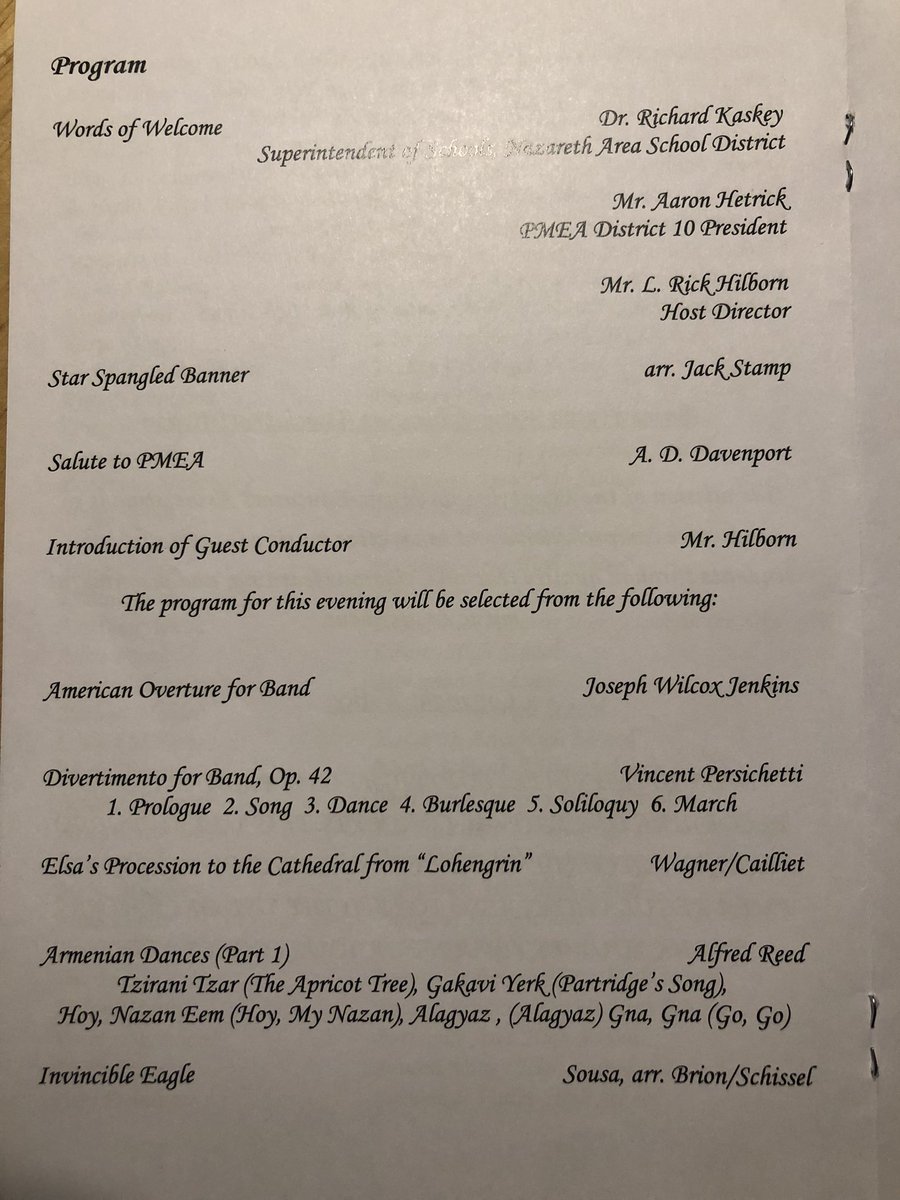 Check out the program from last night’s District Band concert at NAHS (home of the “Eagles”) - keep in mind this repertoire was picked over a year ago - look at final selection - perhaps an indication of the outcome of tomorrow’s Super Bowl?