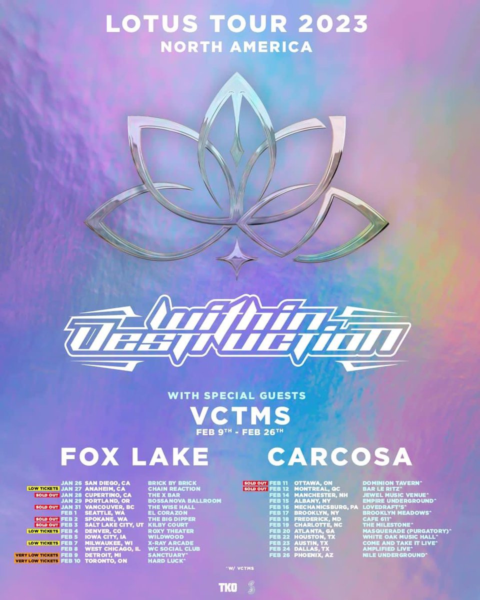 TORONTO YOU CRAAAAZY 😍
OTTAWA TODAY AND MONTREAL TOMORROW ARE SOLD OUT! 🔥 THAT MAKES 3/4 OF OUR CANADIAN DATES SOLD OUT, TORONTO WAS ABOUT 20 TICKETS SHY OF SELLING OUT 🇨🇦😘

#withindestruction #carcosa #foxlake #vctms #2023 #lotus #northamerica #tour