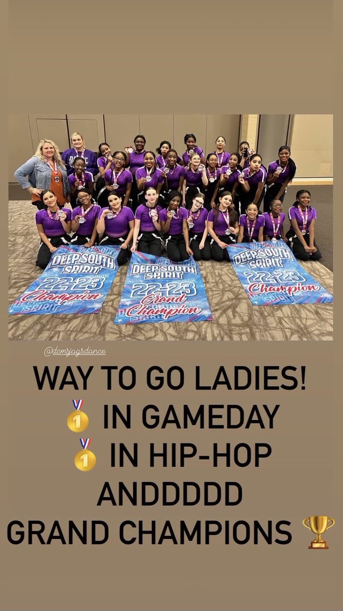 Congrats to our Dance Team! They placed 1st in Gameday, 1st in Hip Hop, and were Grand Champions at the Deep South Spirit Competition!!! #teamdcs #dcdance