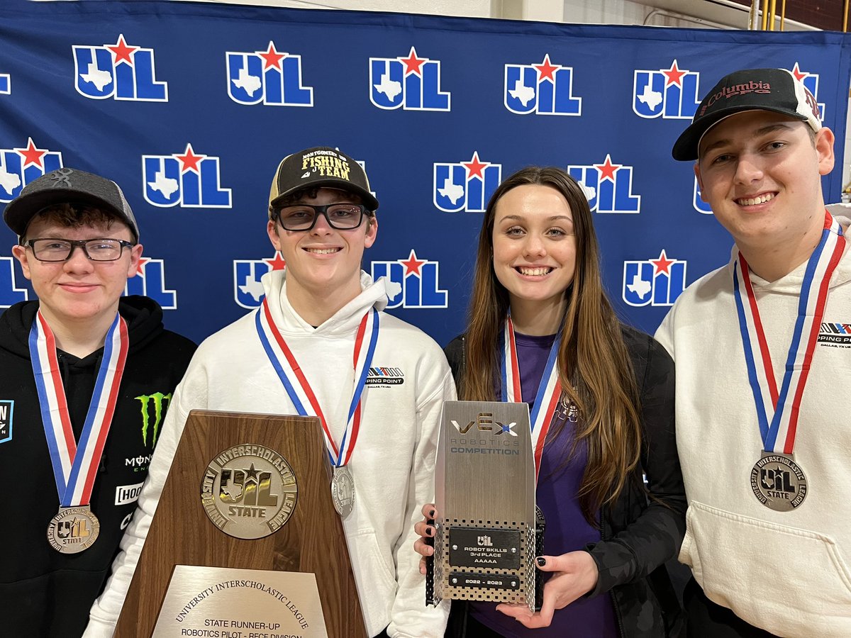 mhs_pltw's tweet photo. Congrats to 1718X &amp; 1718Z for earning runner up in @VEXRobotics @REC_Foundation 5A @uiltexas State Championship! 1718Z also got 3rd/25 in the Skills part of the competition. Go Bears! 
@mhs_aero @mhs_bears @MISDCareerTech @MrHollander_MHS https://t.co/kNGIlXhq6X