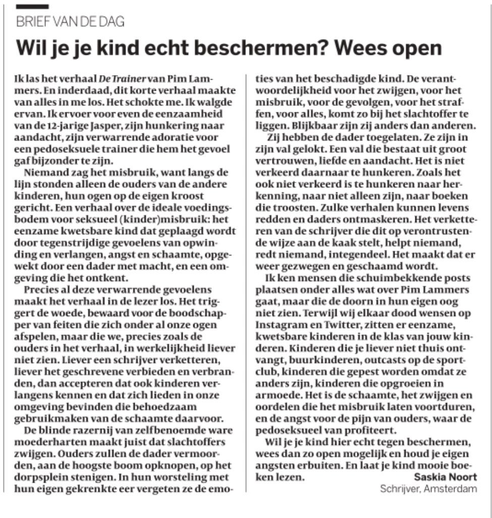 Goed stuk van Saskia Noort!