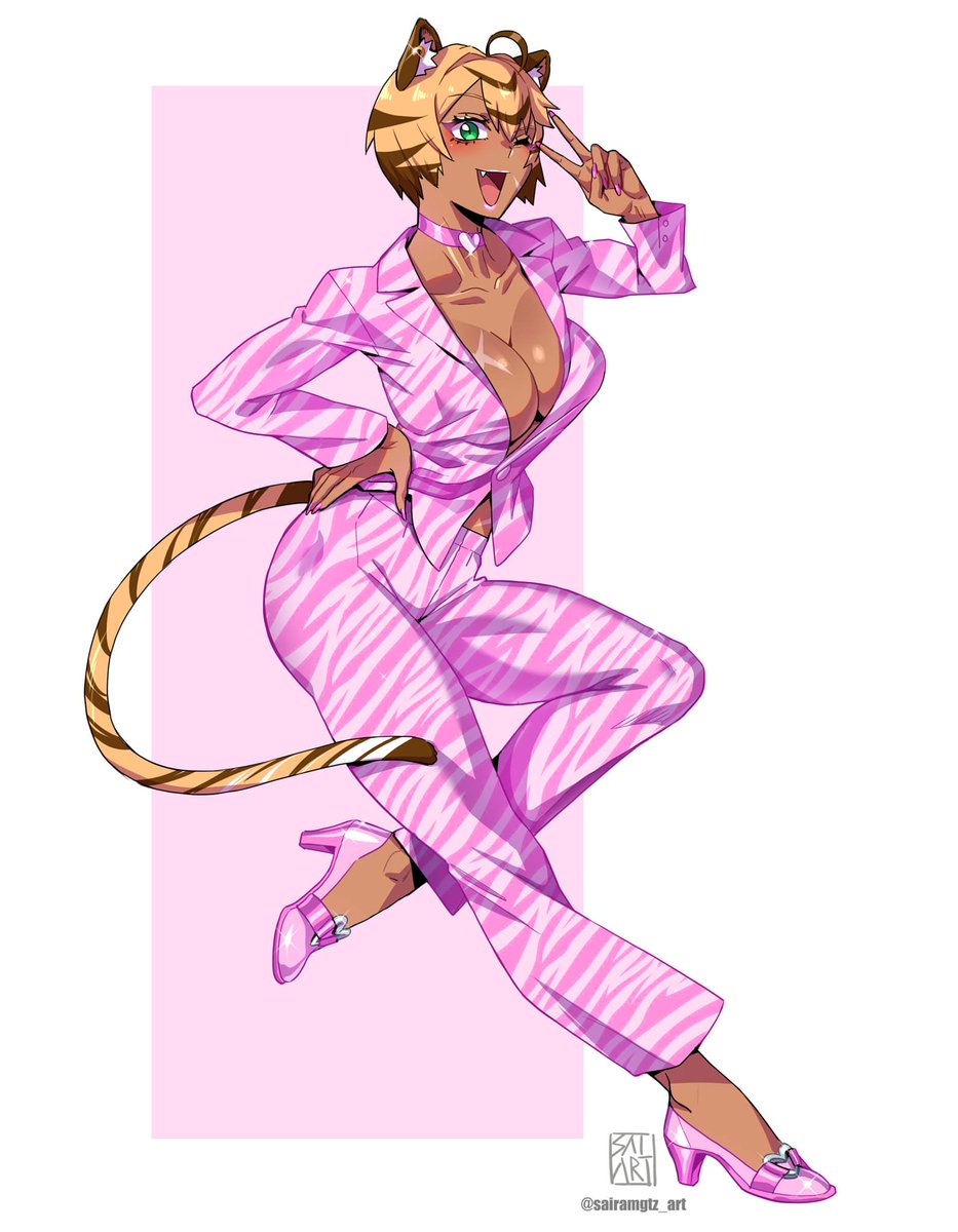 SairamGtzArt's tweet image. &quot;Let&apos;s get to bussiness!&quot;
Tiger waifu OC in a power suit from @calvinsimsart #olivesuits Challenge 

#olivesuits #powersuit #oc #originalcharacter #originalart #tigerwaifu #tigergirl #gyaru #galfashion #illustration #digitalart #manga