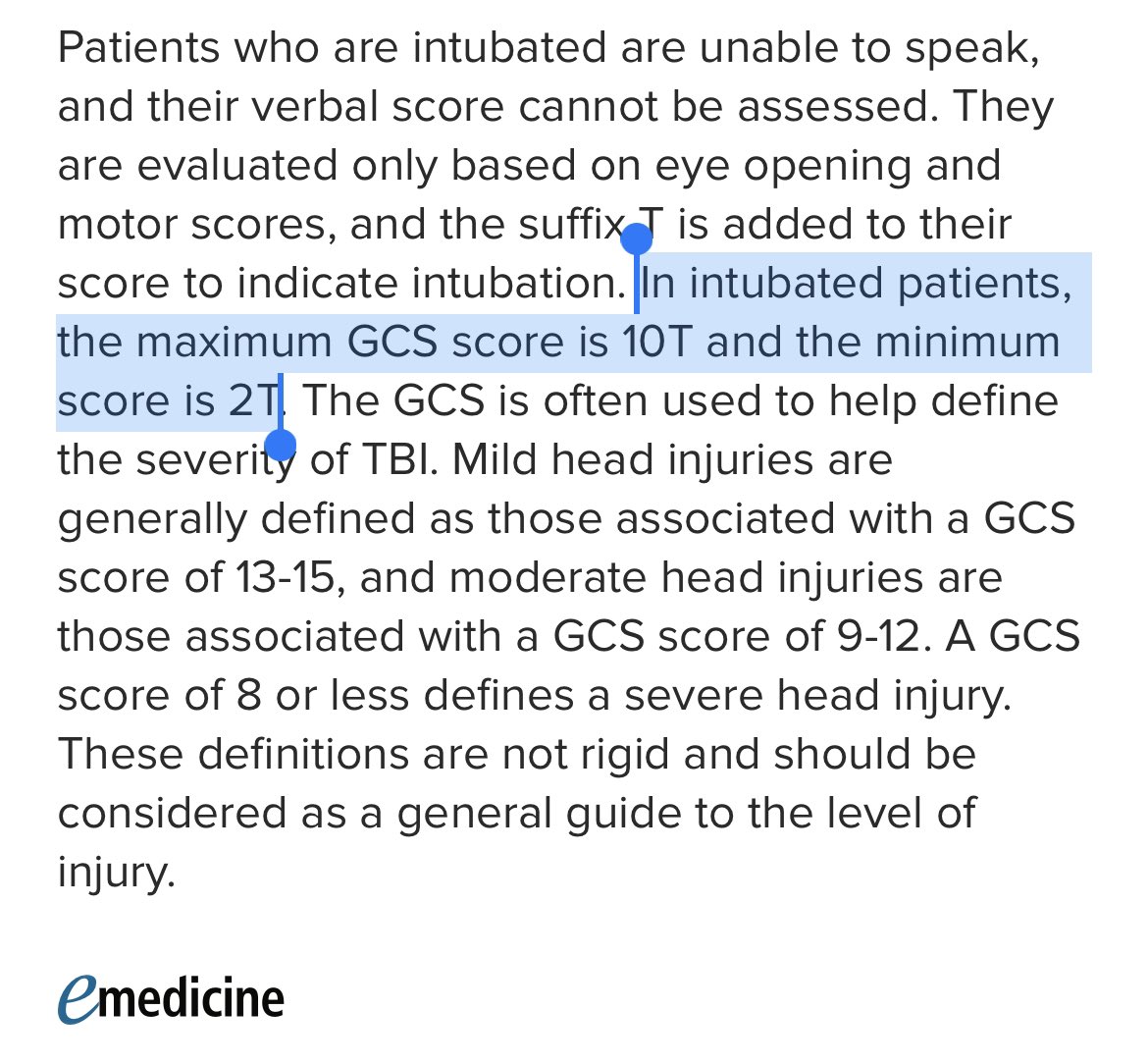 🚩 GCS 11T is not a thing (for intubated patients who score 4 for E and 6 for M) according to ACS-TQIP TBI guidelines i.e. t should be 10T 👀 #SoMe4Surgery #MedTwitter #MedEd #SoMe4Trauma