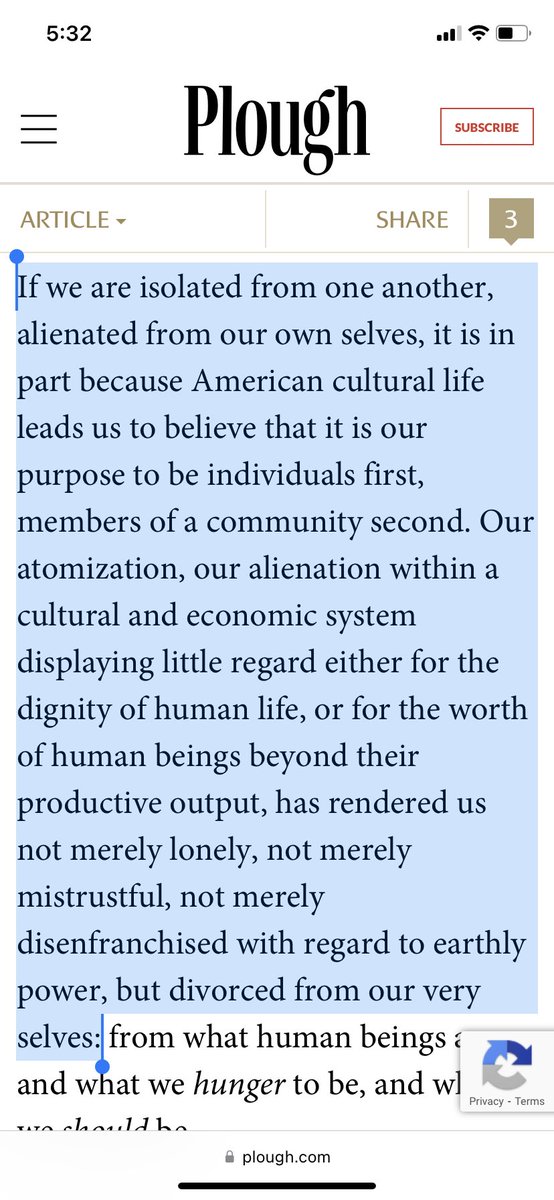 PhilKlay's tweet photo. “If we are isolated from one another, alienated from our own selves, it is in part because American cultural life leads us to believe that it is our purpose to be individuals first, members of a community second.”

@NotoriousTIB @TimShriver 
@Plough https://t.co/272Wslwjl2 https://t.co/zhaNf9xoXj