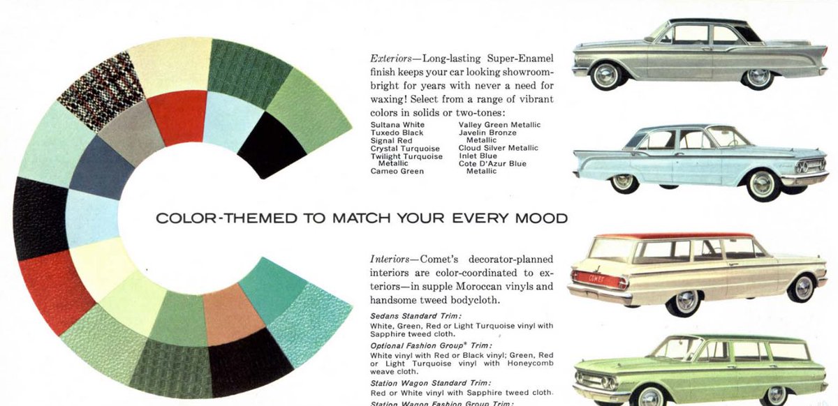 What color goes best with dysthymic disorder? 1960 Mercury Comet color wheel. #cars #Ford #60sfashion