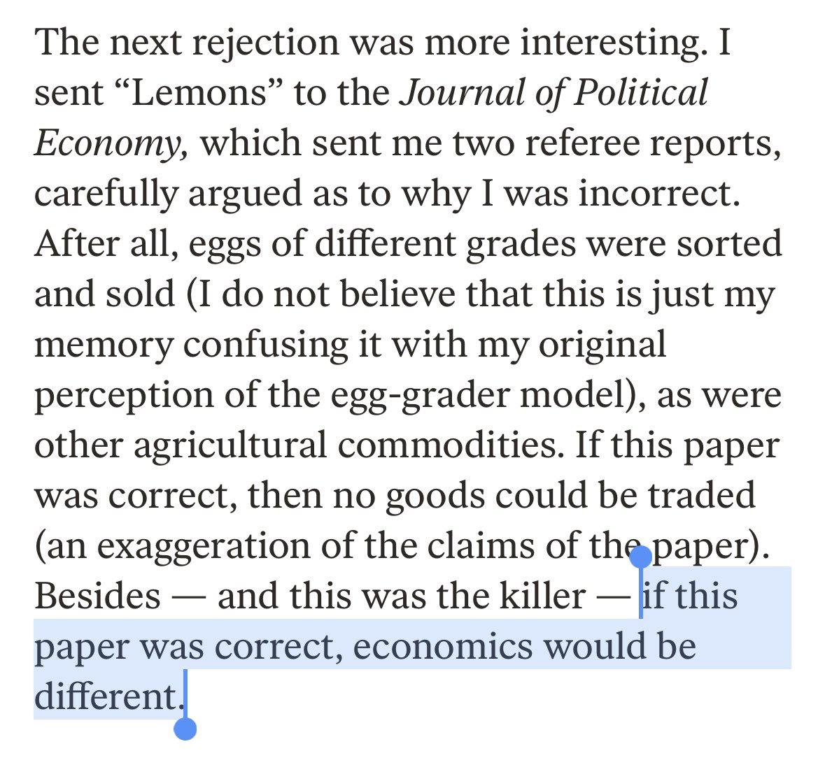 ShengwuLi's tweet image. Akerlof received the best rejection letters for the market for lemons.