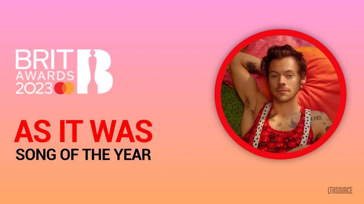 ❤️| Harry won ALL FOUR of his #brits nominations tonight ! 

🏆 Song Of The Year : As It Was
🏆 Album Of The Year : Harry’s House
🏆Artist Of The Year 
🏆 Best Pop/R’n’B act!