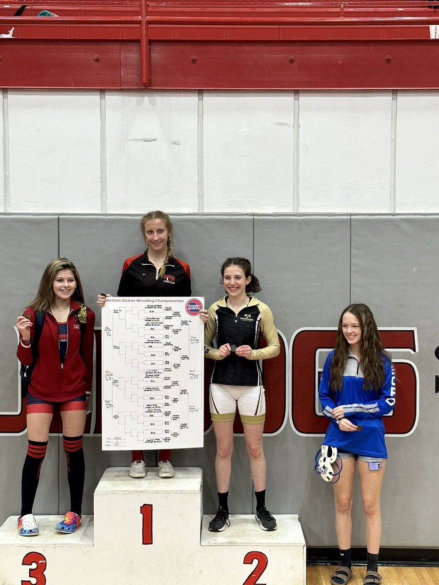 CoachHoskins59's tweet photo. So proud of our girls today!  3 district finalists moving onto the state tournament in a week and a half!!  Lillie Zimmerman and Gracie Straatmann take 2nd place, and Bri Keiser is the Champ at 115!!  Well done ladies!! @unionwildcats https://t.co/YXqogvY8u5