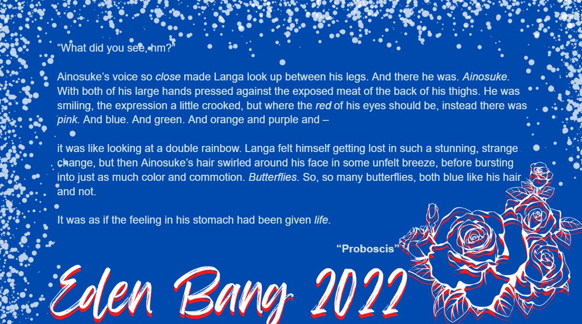 PuppyGuppy1's tweet photo. Aight, here's my piece for the #EdenBang2022 link to the fic is in the comment below ❄️🌹@EdenBigBang https://t.co/OJrJJFgF61