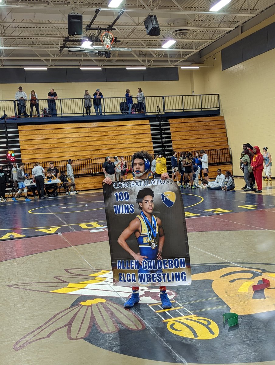 Great ELCA wrestling moment as Allen Calderon becomes only the 2nd Charger to reach the 100 win milestone. Way to go Allen, we are all so proud of you.