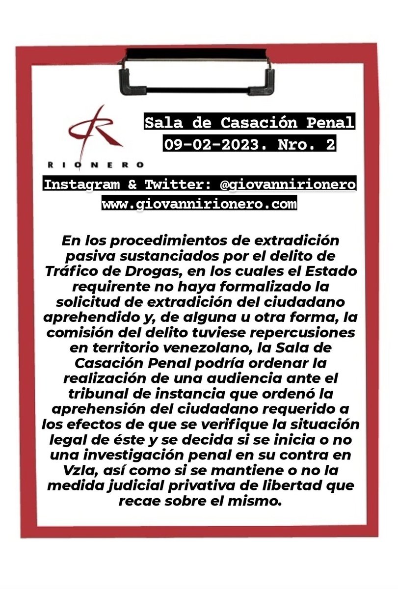 GiovanniRionero's tweet photo. En la extradición pasiva, aunque el Estado requirente no haya formalizado la solicitud de extradición del aprehendido, la privación de libertad de éste podría mantenerse cuando el delito investigado sea tráfico de drogas y su comisión repercutiera eventualmente en Venezuela. https://t.co/cO6lbo3m1Z