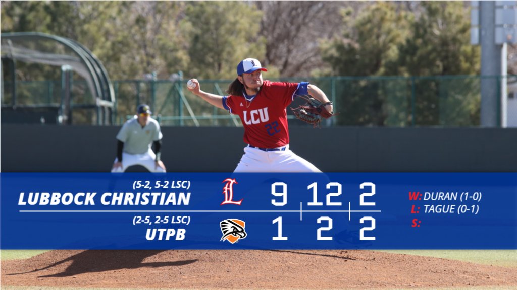 Duran throws a seven-inning gem as the Chaps roll to a Saturday sweep

👌 Chaps 9
🔶⚫️ UTPB 1
FINAL