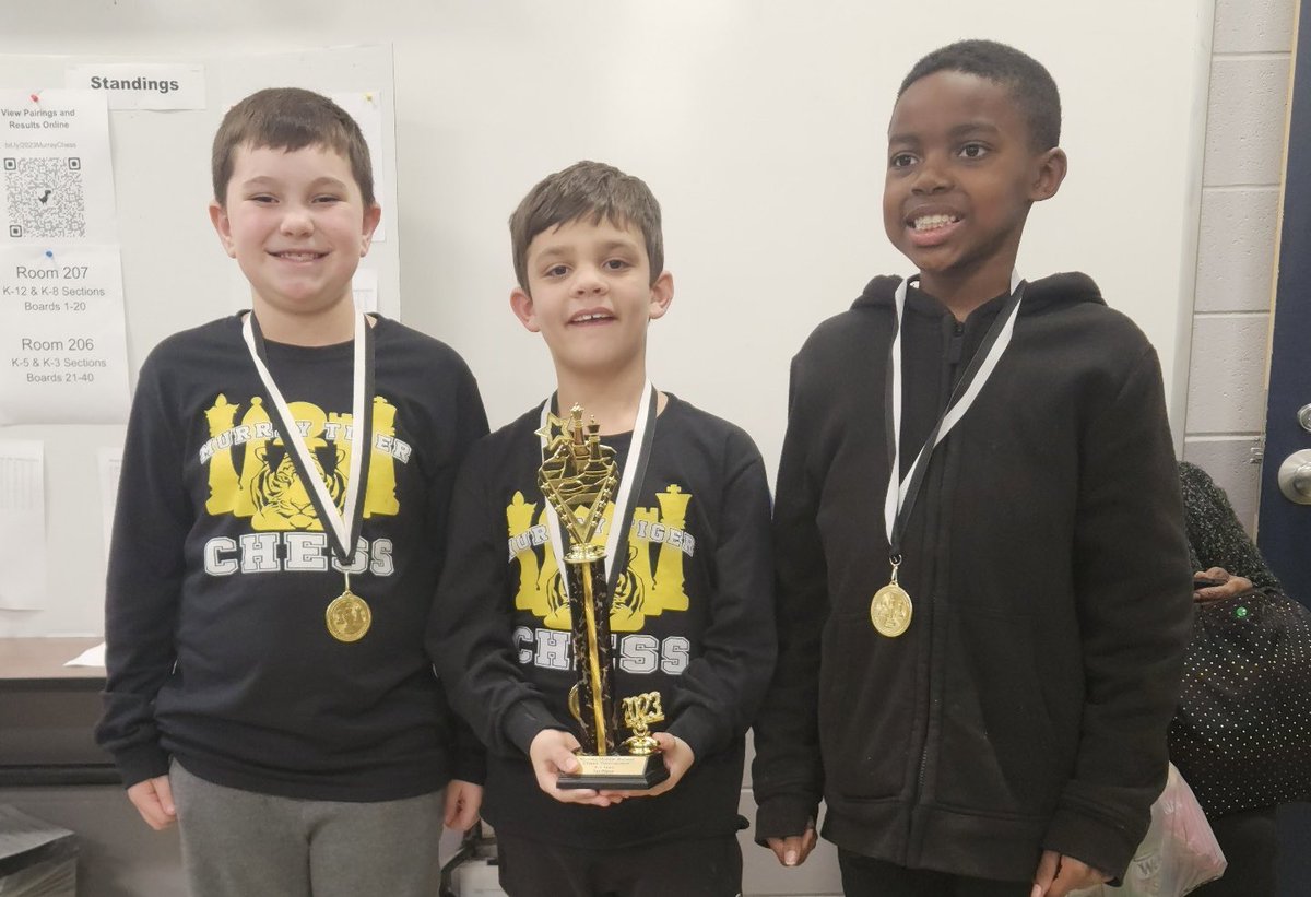 Great Job Jaxson, Benjamin, &amp; Jacobi!! 1st, 3rd &amp; 2nd places individually today at our MISD Chess Tournament!! #MurraySchools