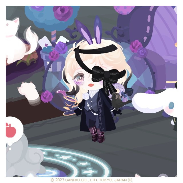 Our current #thebirthdaymassacre room and outfit in #hellosweetdays ! Please feel free to add us! Our name is Bunny Mika and our code is 'jihfkc'. We'd love more besties on here. Especially with a darker/ gothic fashion style. #sanrio