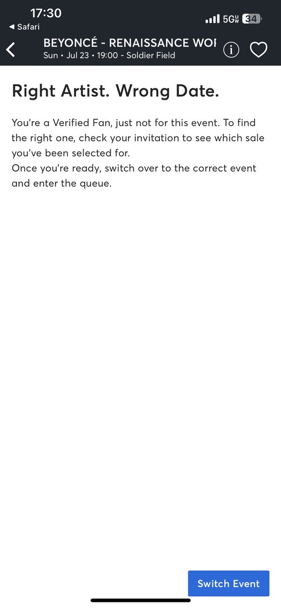 TophCarter's tweet photo. @Ticketmaster got off the waitlist for @Beyonce but it’s giving me a message I have the wrong date (which I don’t) when I try the next day I get a 403 error. Help! https://t.co/NSyhYNrKYM