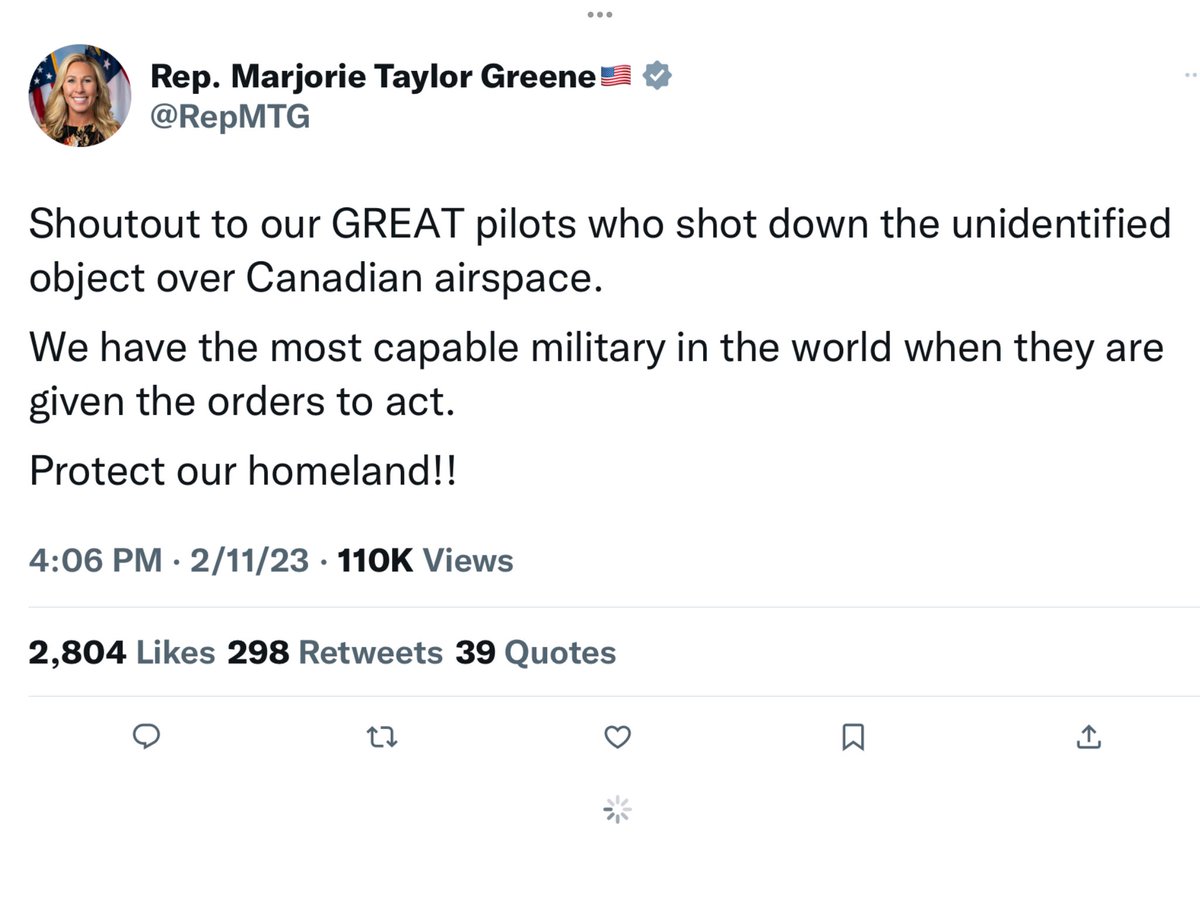 Ann87971634's tweet photo. @juliettekayyem @RepMTG 

Someone should explain @NORADCommand to 

#MarjorieTaylorGreene.

She didn’t even mention #NORADCommand in her tweet.

As a member of the U.S. Congress, she should acknowledge 

and thank #NORAD and the United States’

extremely important strategic ally #Canada.

🇺🇸🇨🇦 https://t.co/uAUeJqnmwC