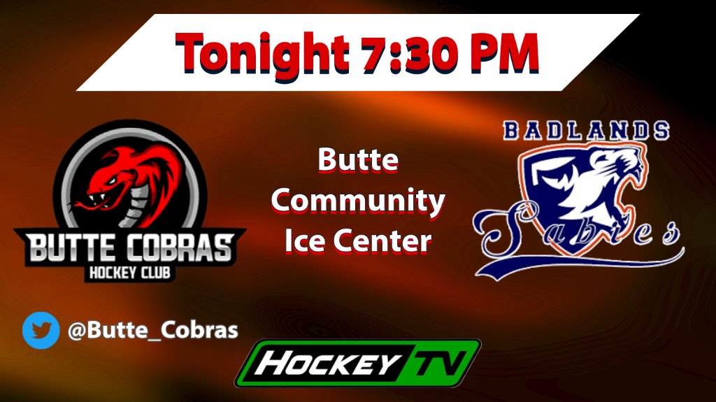 Butte Cobras will look for the weekend sweep tonight when they host <a href="/BadlandsSabres/">Badlands Sabres</a> once again! #NA3HL