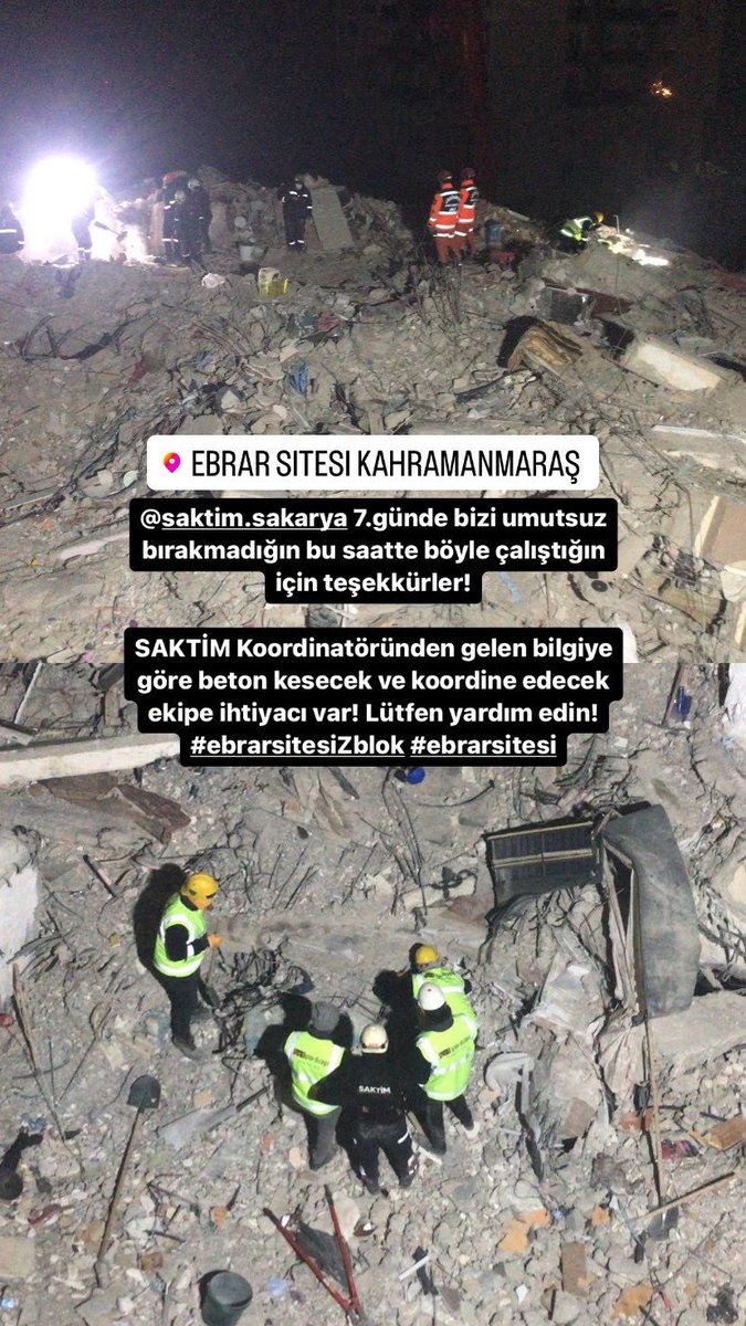 karayalcndurmaz's tweet photo. #ebrarsitesi #ebrarsitesiZblok Gecemize umut oldunuz arayışımıza çare olmak için canla başla çalışan #SAKTİM ve #Jandarma ekiplerimize minnettarız. VAR OLUN! @jandarma @BabalaTv @OguzhanUgur @cenkerenonline @ahbap @haluklevent https://t.co/gOOHxQtaFl