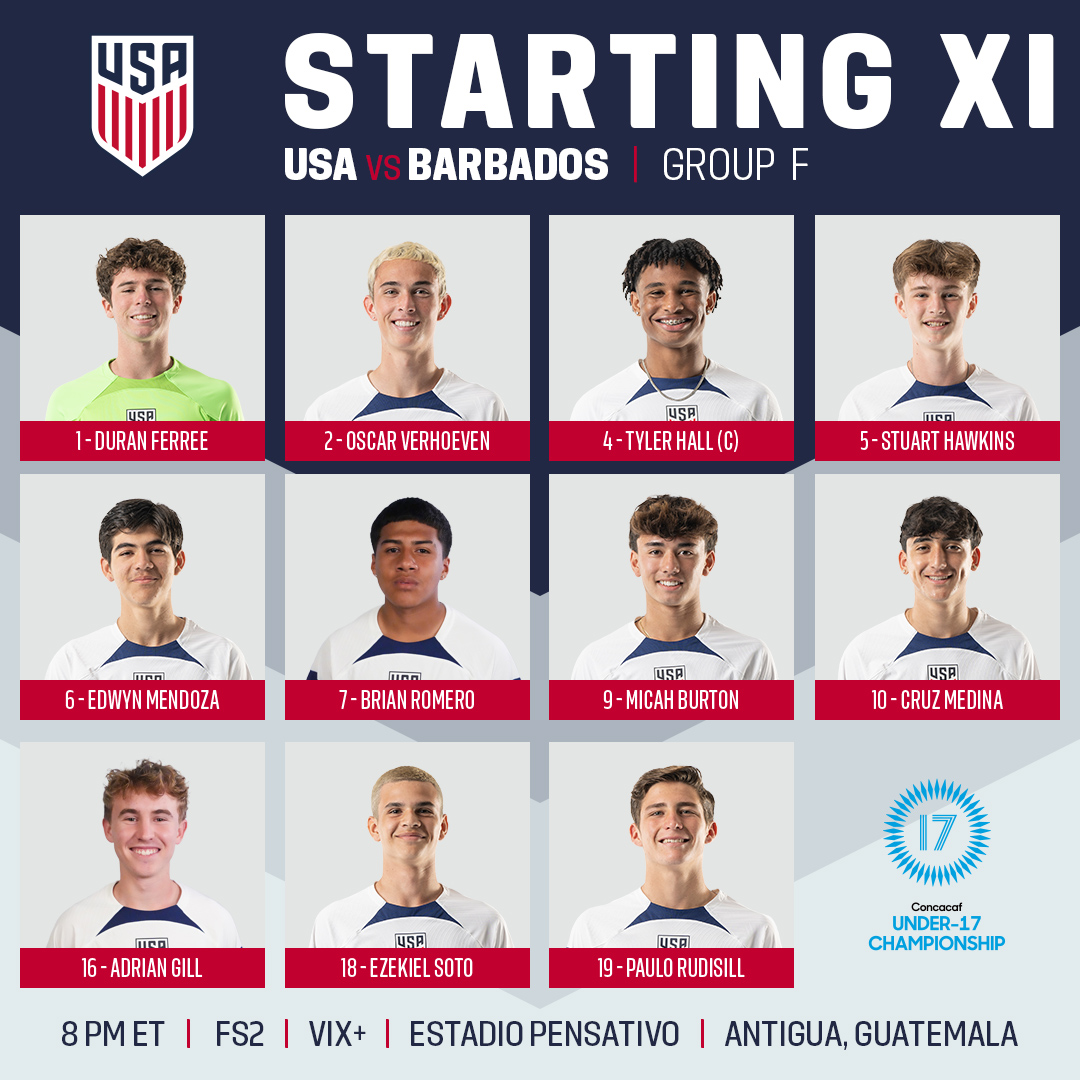 USYNT's tweet photo. What we've been waiting for 💪

Your #U17MYNT starting XI to kick off World Cup qualifying! https://t.co/T4U0CLtjE5