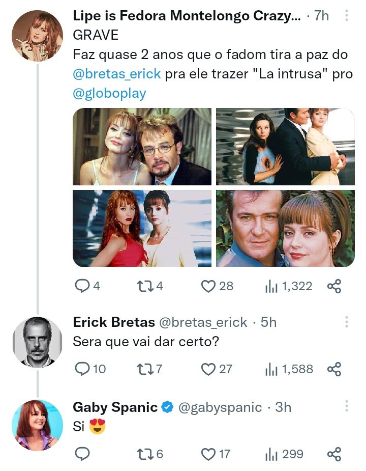Erick Bretas, responsável pela área de Produtos e Serviços Digitais da Globo, deu a entender neste sábado (11) que a novela #AIntrusa poderá ser a próxima aposta para o Globoplay em 2023.

Gabriela Spanic respondeu o comentário do querido com um "Sim".

Será que vai dar certo?