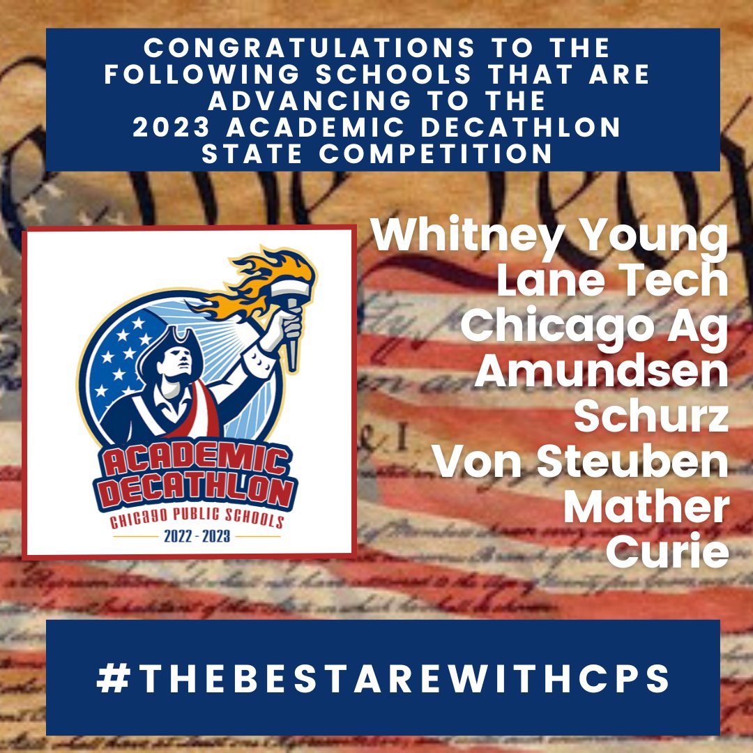 Congratulations are in order!!! Here are the 8 teams that will advance to the State Academic Decathlon!!! 

@wyhs emerged victorious as the Academic Decathlon City Champions with a score of 42,487.5!! #CPSAcademicCompetitions #TheBestAreWithCPS #AcademicDecathlon @ChiPubSchools
