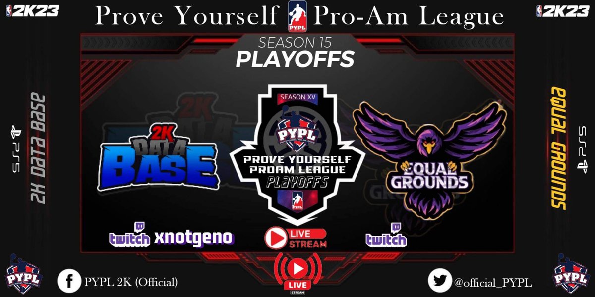 <a href="/EqualGrounds2k/">EG 2k</a> V <a href="/The2KDatabase/">2K Database</a> 

LIVE NOW!!!

twitch.tv/xnotgeno

Graphic By: @PeteySnow