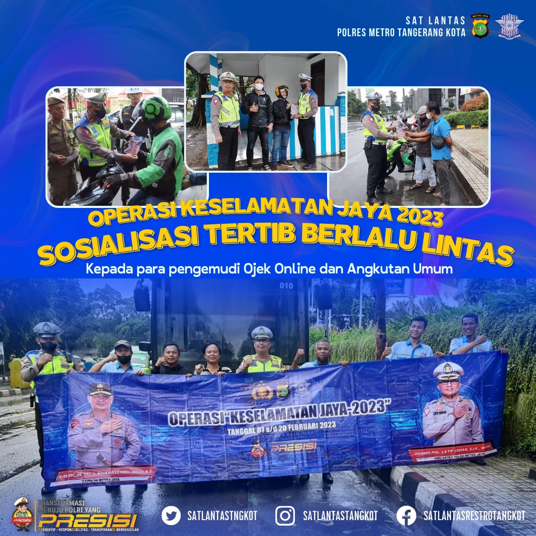 Sosialisasi Tertib Berlalu Lintas dalam rangka Operasi Keselamatan Jaya 2023 kepada para pengemudi ojek online dan Angkutan Umum.