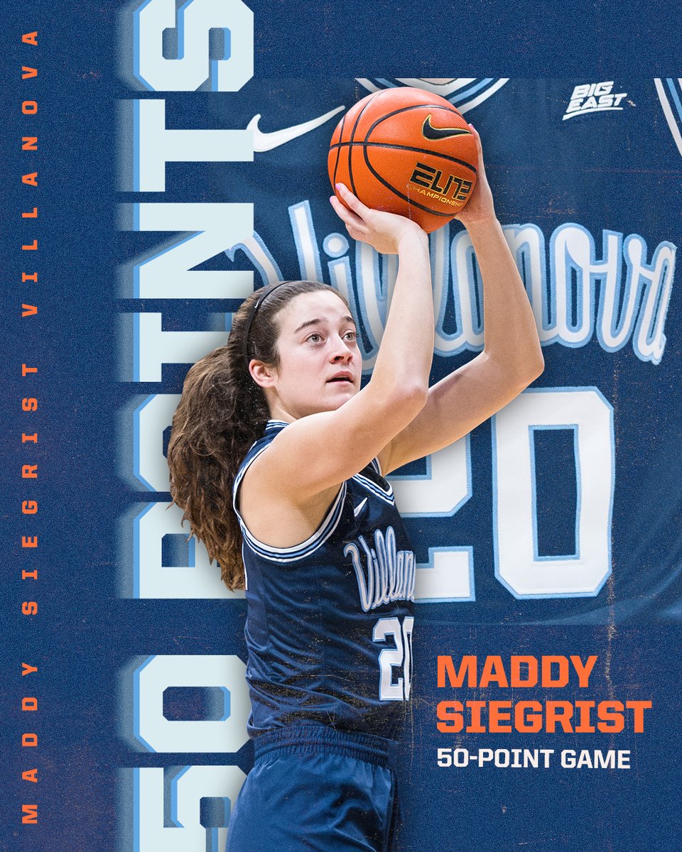 espn's tweet image. 50 PIECE‼️ 

Maddy Siegrist set a new Big East single-game record in @novawbb's win against Seton Hall 💥