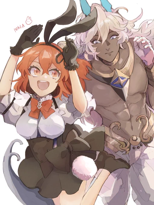 アルジュナオルタとラヴ・イットぐだ子でうさぎさんポーズ!(ジュナオは「?」のままぐだ子のまねっこ)#FGO 