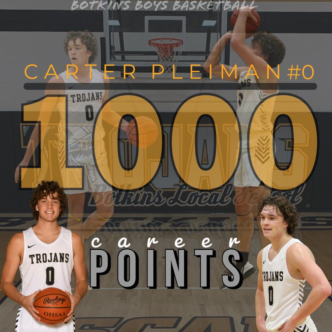BotkinsHoops's tweet photo. 1 0 0 0 !! Senior, Carter Pleiman scored his 1000th point in the second quarter of Senior Night. He becomes the 10th boys basketball player to reach this milestone. Congratulations Carter! We are all proud of you! #1kclub 
@scal_sports @peters4523 @TopBillingSport https://t.co/H11nxRYCdH