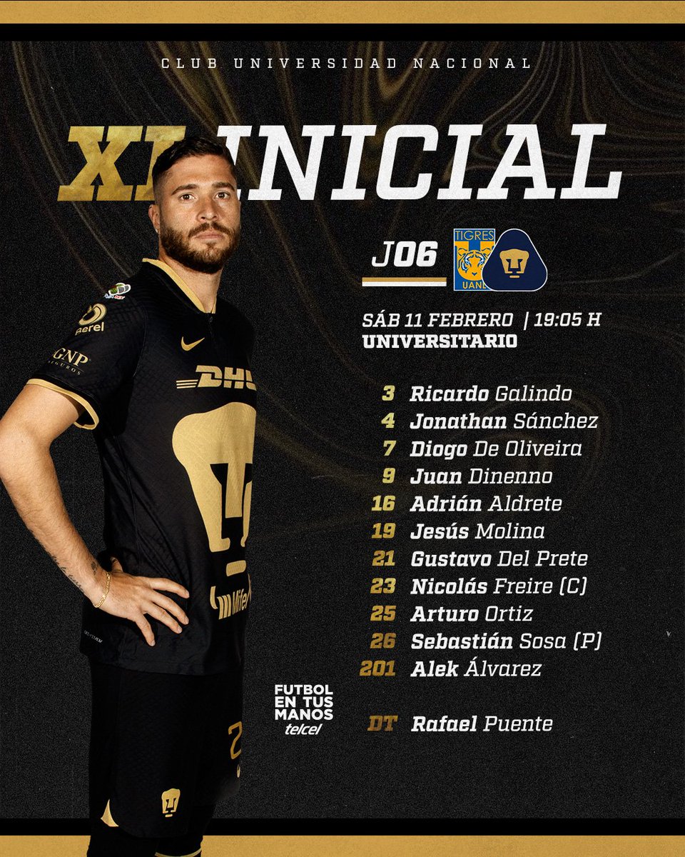 Los 1️⃣1️⃣ Pumas que saltará al cancha. 

<a href="/Telcel/">Telcel</a> 
#SoyDePumas #OrigenDeLaPasión #FutbolEnTusManos